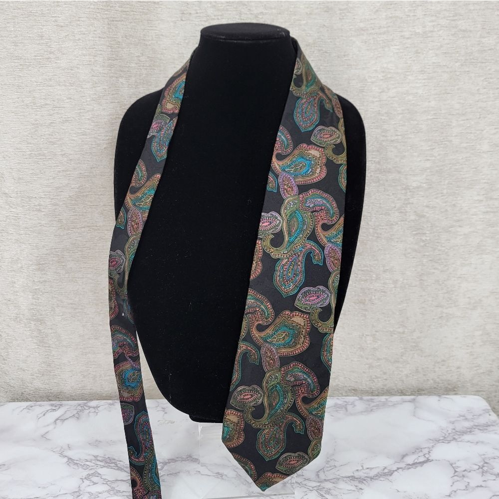 Liberty Of London Vintage Silk Black Paisley Patterned Tie Men's Necktie
